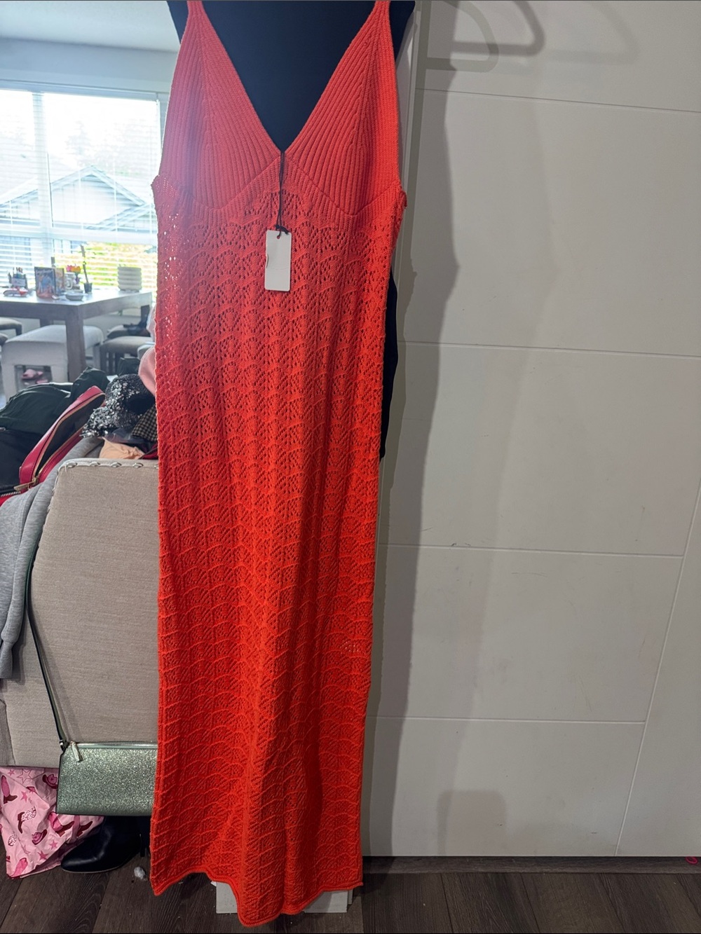 Knitted Maxi Slip Dress in Vibrant Red